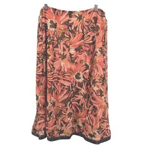 Requirements Womens Sz 12‎ Floral Chiffon A-Line Midi Skirt Brown Coral Retro